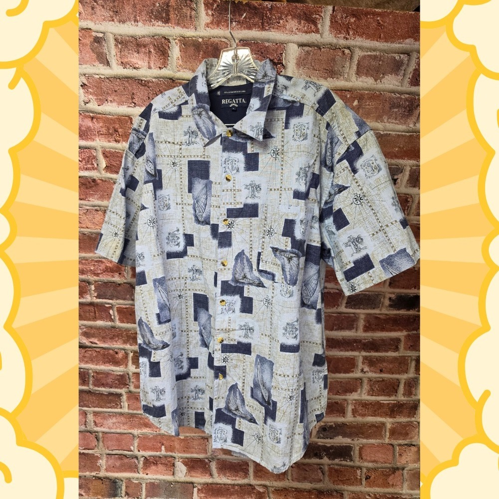 Men's REGATTA Nautical Lighthouse Button Up Cotton‎ Shirt Large